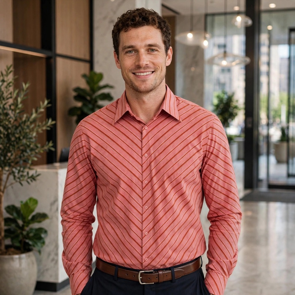 INSERCH Dress Shirt with Chevron Stripes and Classic Collar